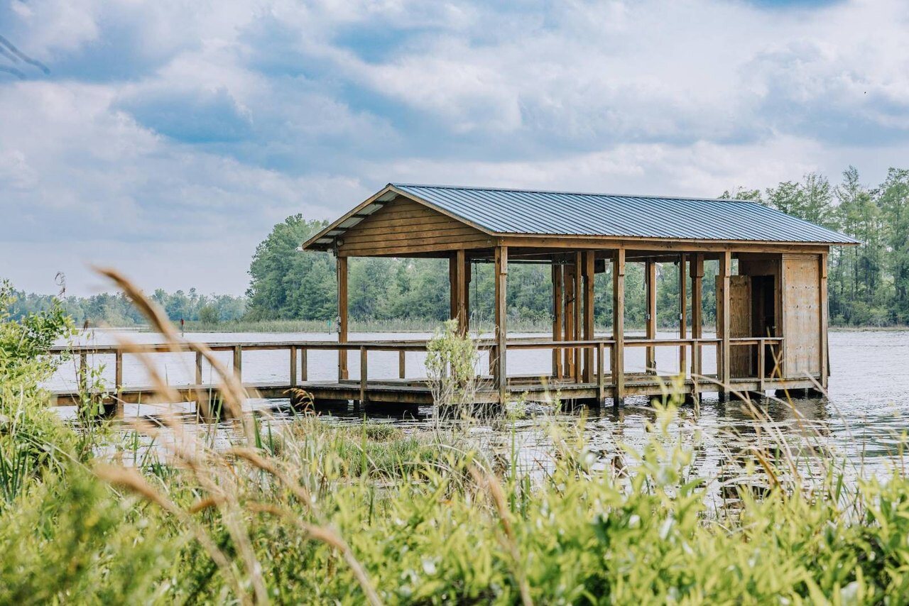 Private dock and waterfront scenery at Harvel Hideaway